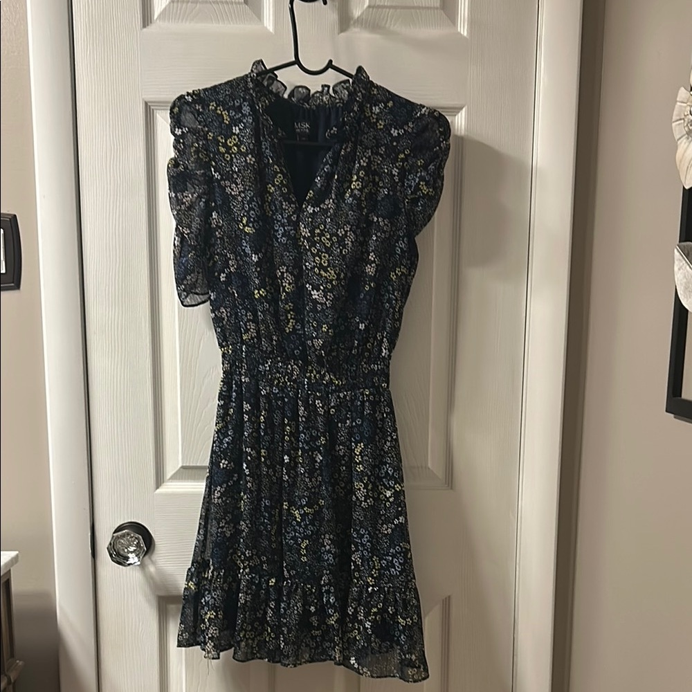 MSK Navy and Yellow Floral Mini Dress